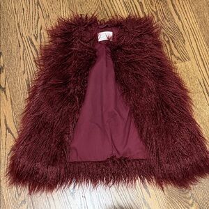 Zara Girls Deep Red Faux Fur Vest